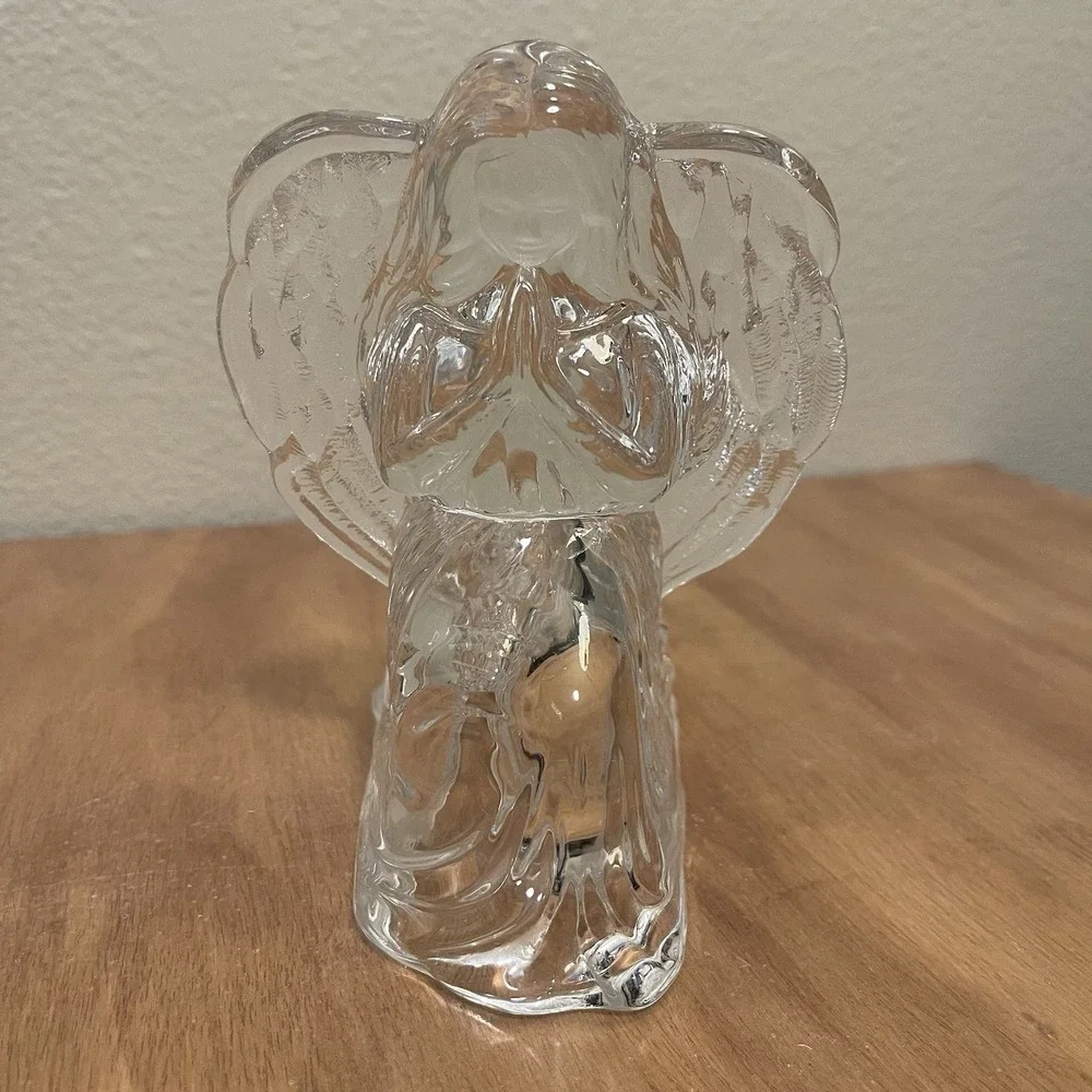 Crystal Glass Praying Angel Tea Light‎ Candle Holder Large & Heavy Celestial